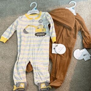 Kids Construction Theme Footie Set - Yellow and Brown